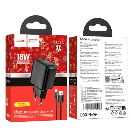Bộ Sạc Kèm Dây Type-C Hoco CS21A Rich QC3.0 (EU)