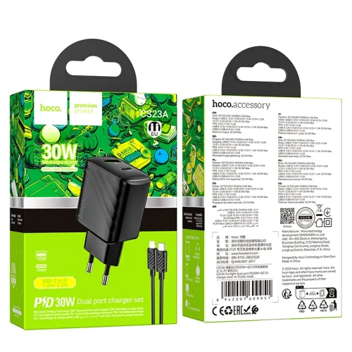 Bộ Sạc Kèm Dây C to iP Hoco CS23A Sunlight PD30W+QC3.0 (EU)
