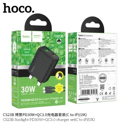 Bộ Sạc Kèm Dây C to iP Hoco CS23B Sunlight PD30W+QC3.0 (UK)