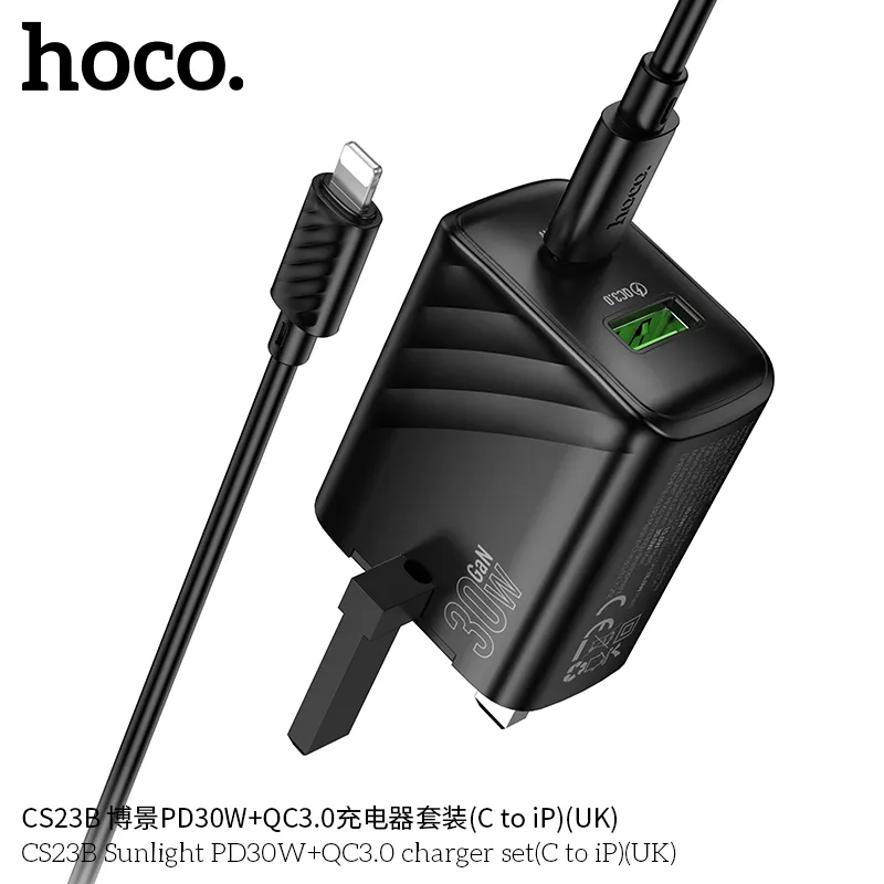 Đóng gói bao gồm cáp C to iP dài 1m và củ sạc chuẩn Anh