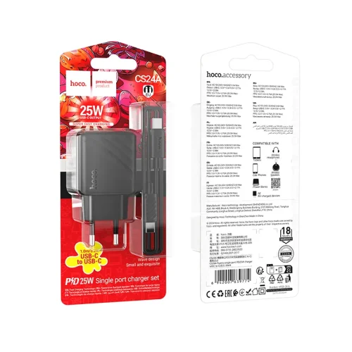 Bộ Sạc Kèm Dây C to C Hoco CS24A Puerto PD25W (EU)
