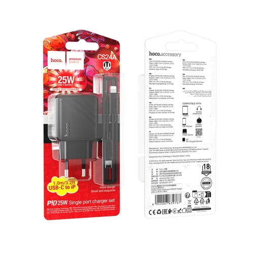 Bộ Sạc Kèm Dây C to iP Hoco CS24A Puerto PD25W (EU)