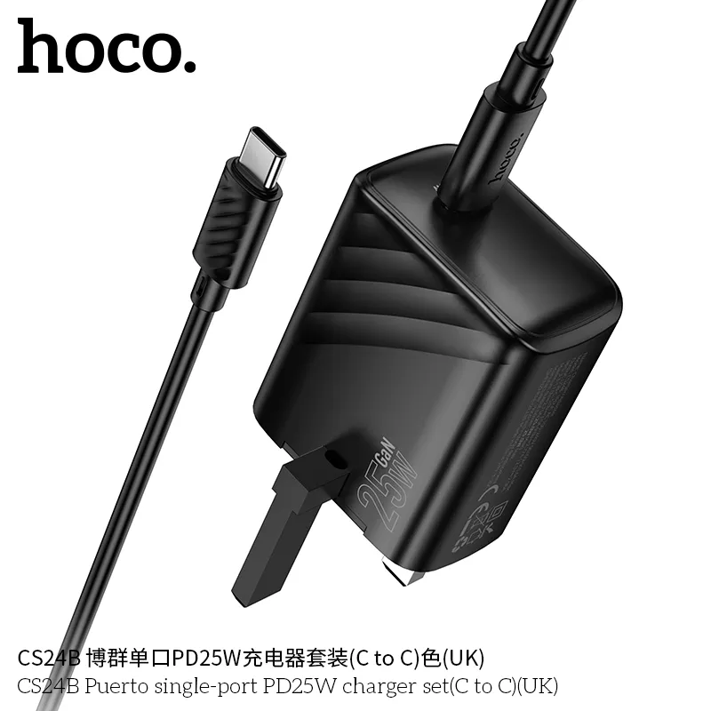 Đóng gói gọn nhẹ Bộ Sạc Hoco CS24B Puerto PD25W kèm cáp dài 1m chắc chắn