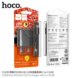 Bộ Sạc Kèm Dây C to C Hoco CS25B Rico PD20W+QC3.0 (UK)
