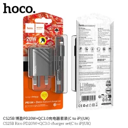 Bộ Sạc Kèm Dây C to iP Hoco CS25B Rico PD20W+QC3.0 (UK)