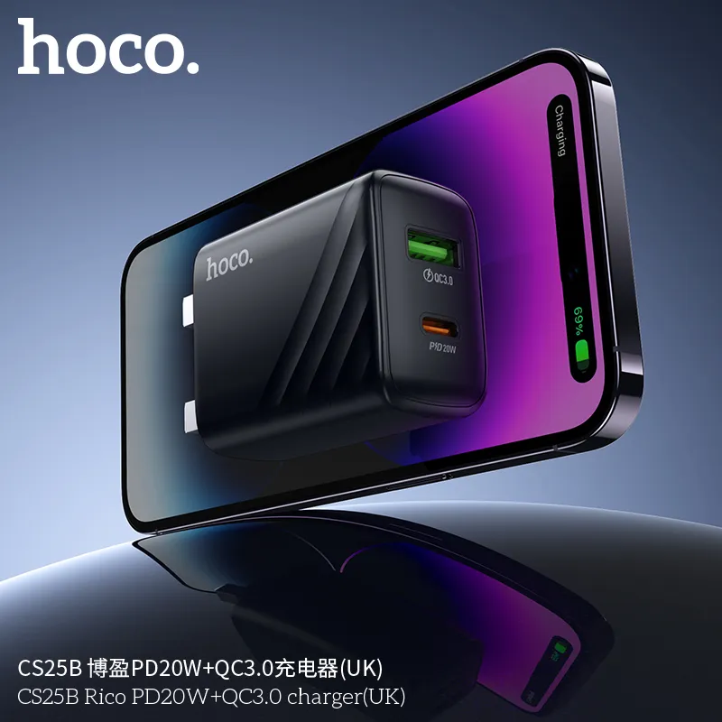 Củ Sạc PD20W+QC3.0 Hoco CS25B Rico (UK) thiết kế nhỏ gọn tiện lợi