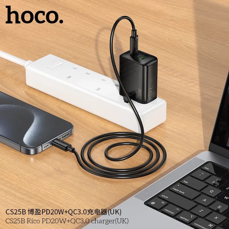 Củ Sạc PD20W+QC3.0 Hoco CS25B Rico (UK) kiểu dáng hiện đại màu trắng