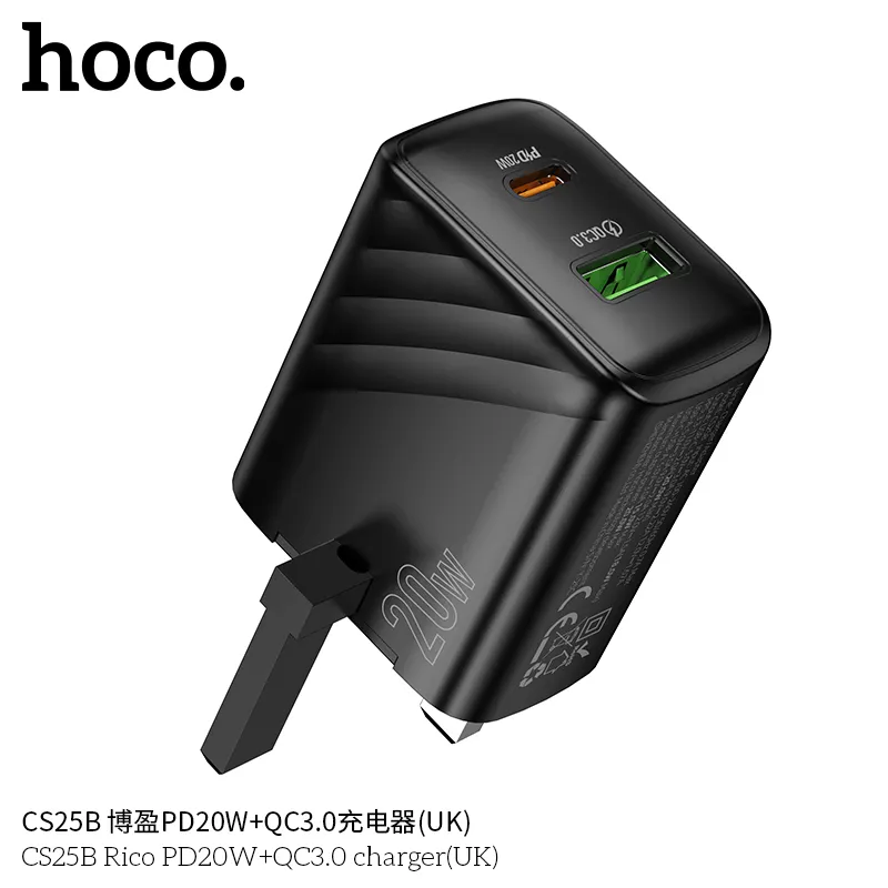 Củ Sạc PD20W+QC3.0 Hoco CS25B Rico (UK) đóng gói chính hãng đầy đủ phụ kiện