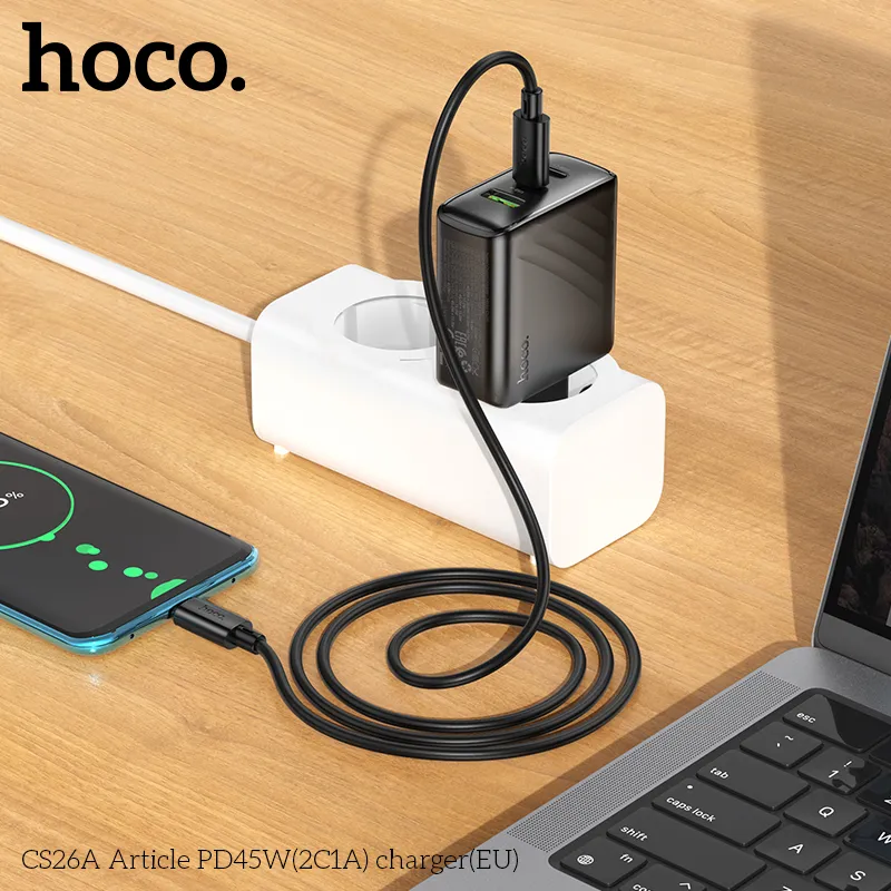 Đóng gói củ sạc PD45W Hoco CS26B bài bản kèm hướng dẫn sử dụng