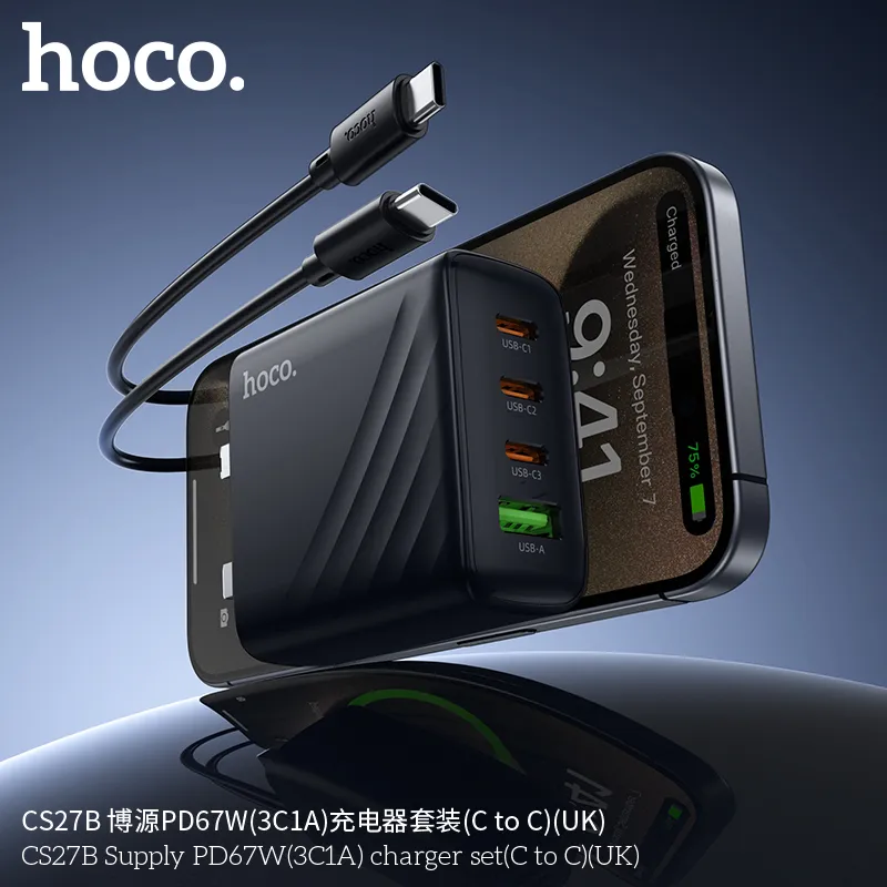 Bộ Sạc Kèm Dây C to C Hoco CS27B thiết kế nhỏ gọn công suất cao