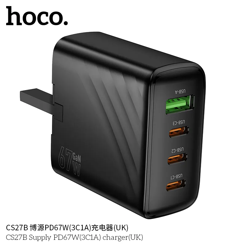 Củ Sạc PD67W Hoco CS27B Supply (UK) tích hợp PD, QC, FCP, AFC bảo vệ thiết bị