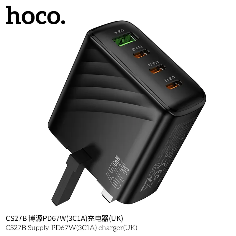 Củ Sạc PD67W Hoco CS27B Supply (UK) đóng gói chuẩn đảm bảo nguyên seal, đầy đủ phụ kiện