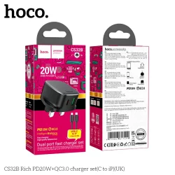 Bộ Sạc Kèm Dây C to iP Hoco CS32B Rich PD20W+QC3.0 (UK)