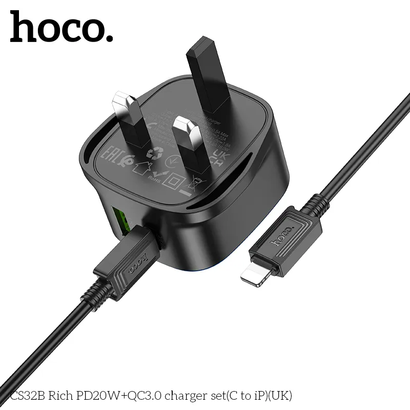 Bộ Sạc Hoco CS32B có thiết kế chắc chắn, vỏ PC+ABS chống cháy cao cấp