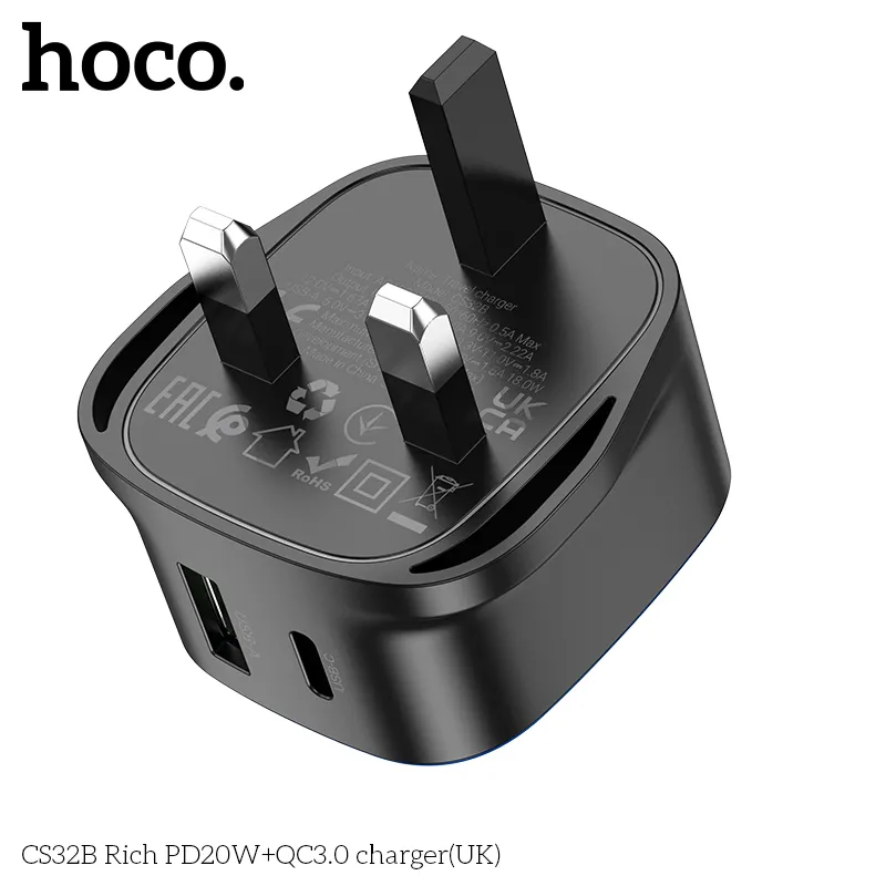 Củ Sạc PD20W+QC3.0 Hoco CS32B Rich (UK) thiết kế nhỏ gọn, phù hợp mọi thiết bị