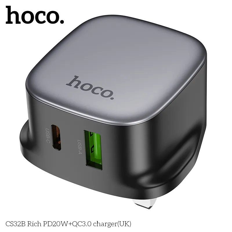 Đóng gói củ sạc Hoco CS32B Rich chuẩn, bao bì chắc chắn, đầy đủ phụ kiện