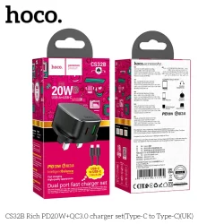 Bộ Sạc Kèm Dây Type-C to Type-C Hoco CS32B Rich PD20W+QC3.0 (UK)