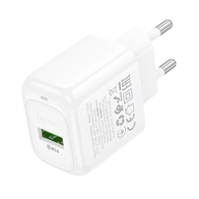 Củ Sạc QC3.0 Hoco CS52A Surplus (EU) kiểu dáng hiện đại màu trắng sang trọng