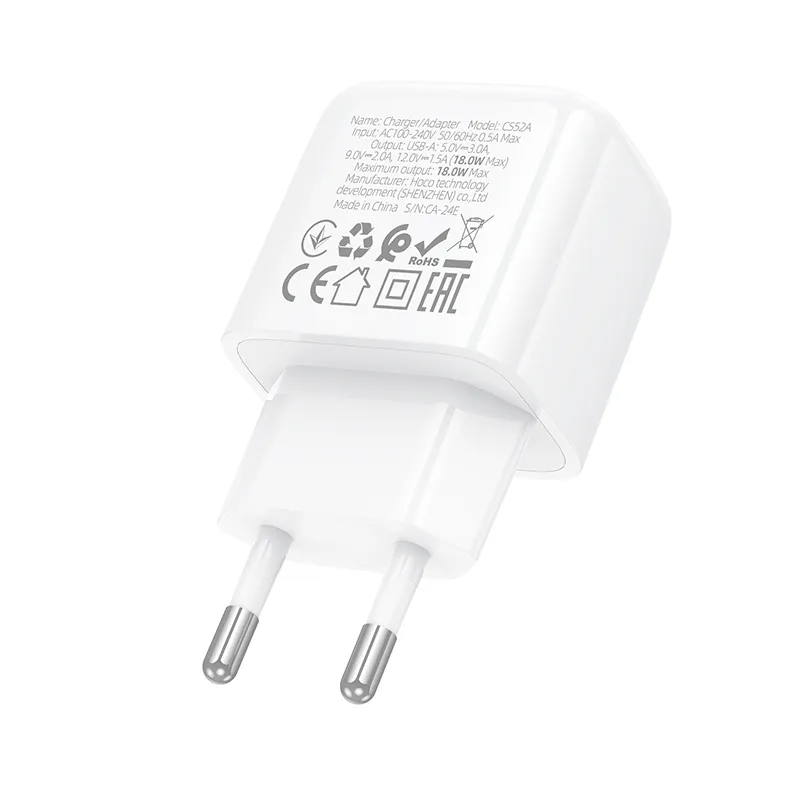 Củ Sạc QC3.0 Hoco CS52A Surplus (EU) hỗ trợ QC3.0, FCP, AFC nhiều thiết bị