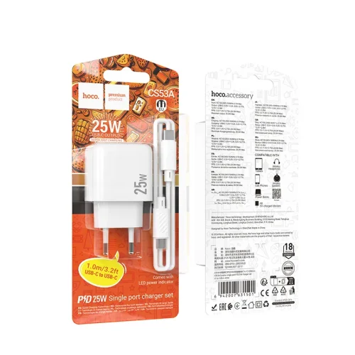 Bộ Sạc Kèm Dây C to C Hoco CS53A Surplus PD25W (EU)