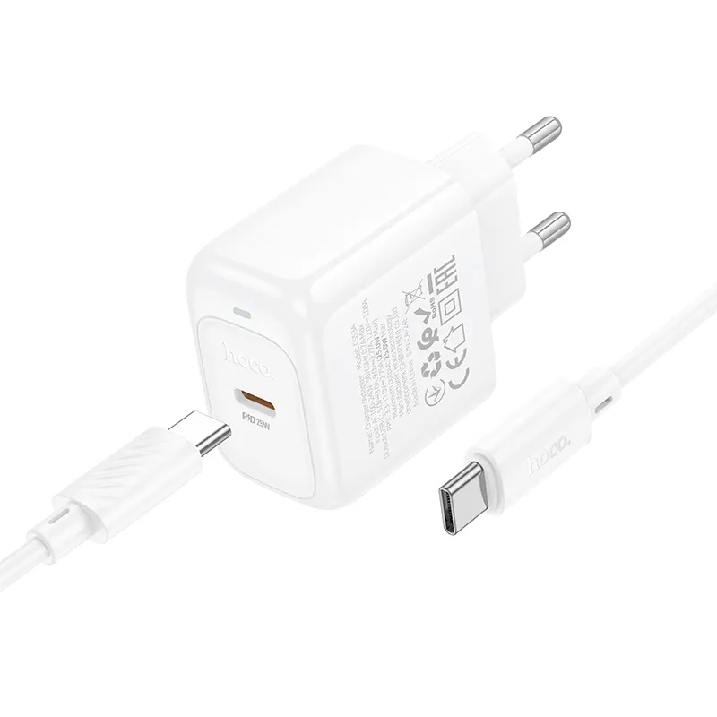 Thiết kế hiện đại màu trắng sang trọng Bộ Sạc Kèm Dây C to C Hoco CS53A Surplus PD25W (EU)