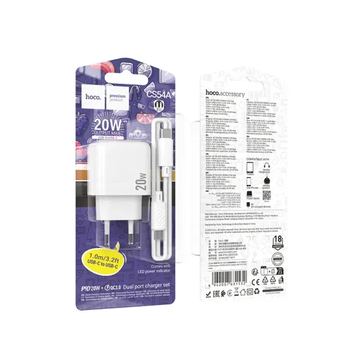 Bộ Sạc Kèm Dây C to C Hoco CS54A Surplus PD20W+QC3.0 (EU)