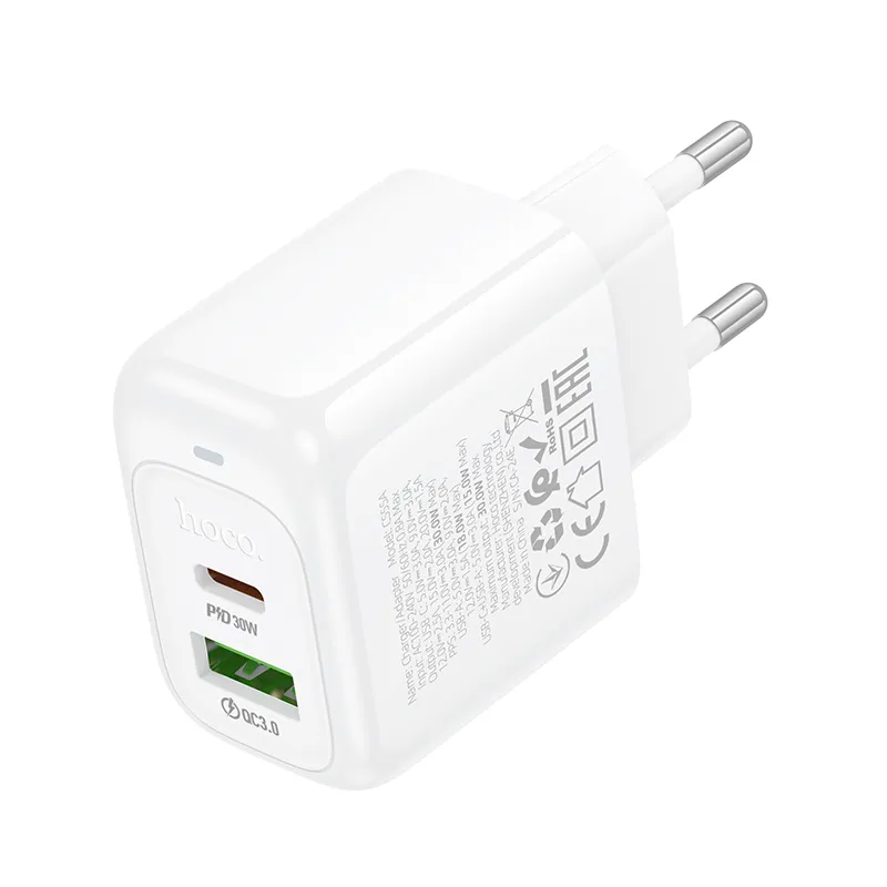 Củ Sạc PD30W+QC3.0 Hoco CS55A Surplus (EU) có thiết kế vỏ ABS bền chắc, màu sắc tinh tế