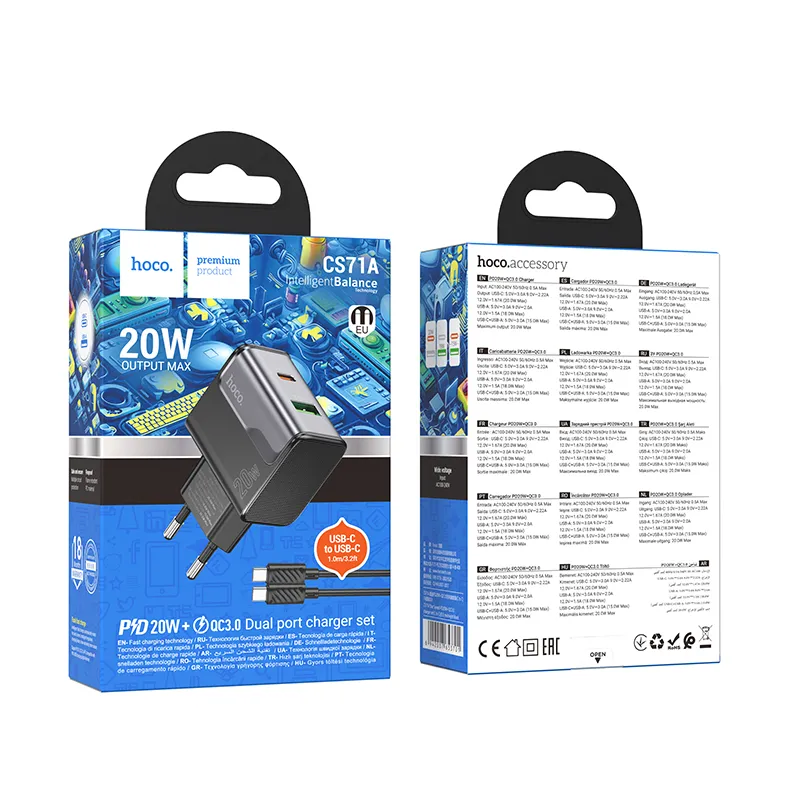 Bộ sạc Hoco CS71A có thiết kế chắc chắn, phích cắm EU tiện dụng