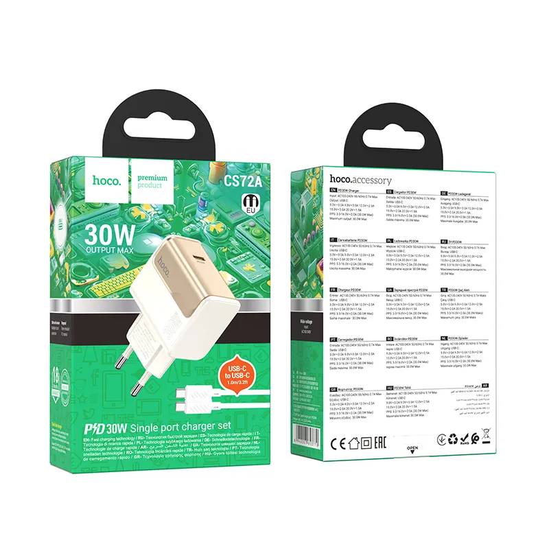 Bộ Sạc Kèm Dây C to C Hoco CS72A Star Speed PD30W EU thiết kế nhỏ gọn hiệu quả cao