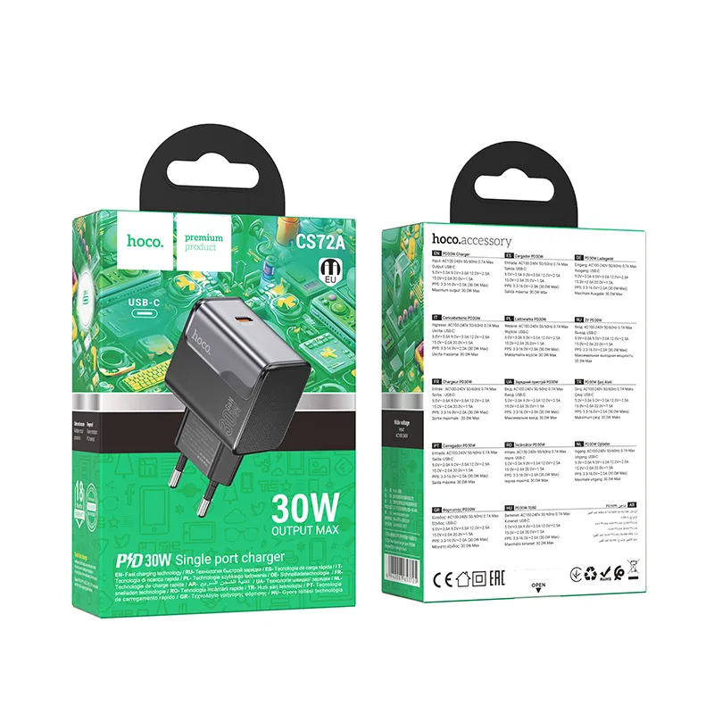 Thiết kế nhỏ gọn màu trắng hiện đại củ sạc PD30W Hoco CS72A Star Speed (EU)