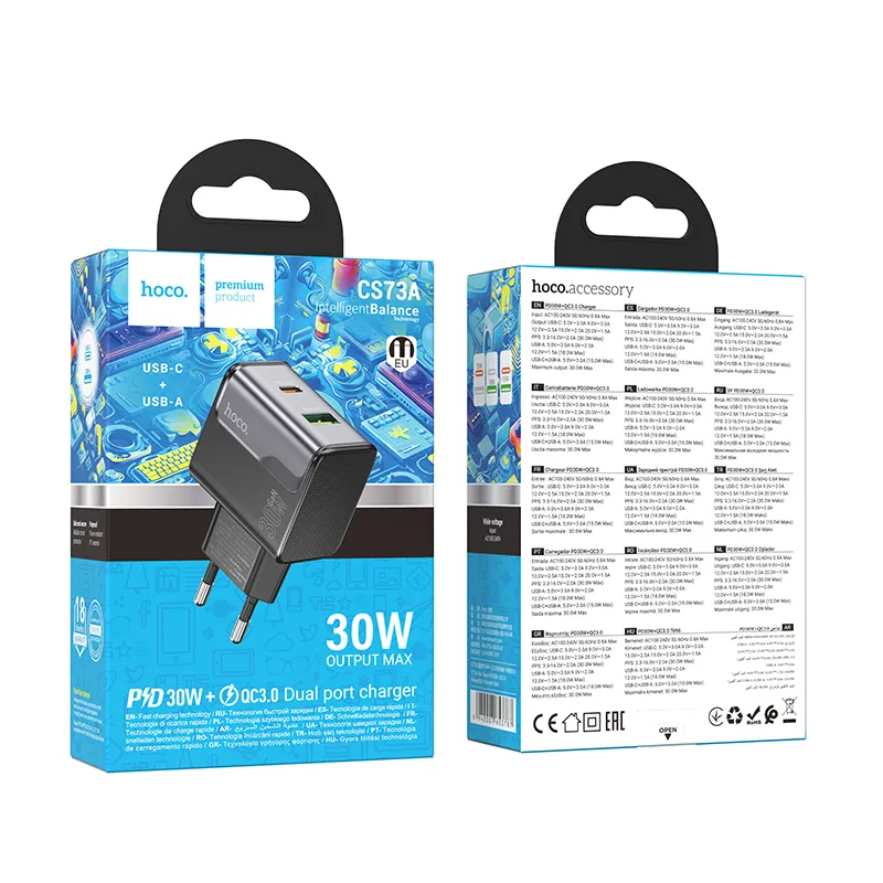 Thiết kế củ sạc Hoco CS73A Star Speed EU chắc chắn, tinh tế, kiểu dáng hiện đại