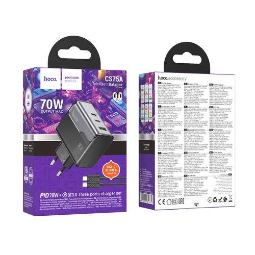 Bộ Sạc Kèm Dây C to C Hoco CS75A Star Speed PD70W (EU)