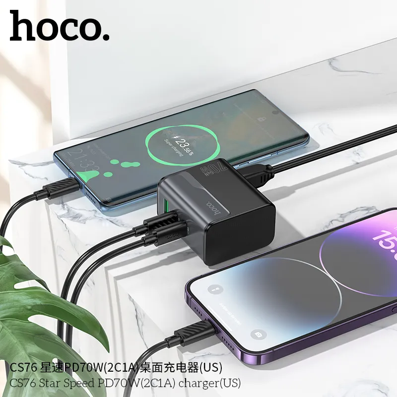 Củ sạc PD70W Hoco CS76 Star Speed hai cổng US thiết kế nhỏ gọn, công suất mạnh mẽ