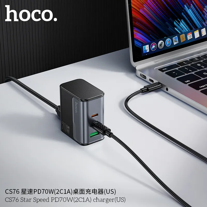 Thiết kế củ sạc PD70W Hoco CS76 Star Speed hiện đại, hai cổng tiện lợi chuẩn Mỹ