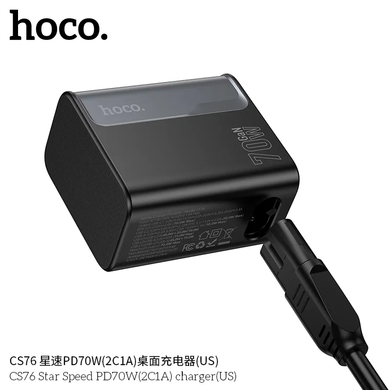 Công năng củ sạc PD70W Hoco CS76 Star Speed sạc nhanh đa thiết bị USB-C và USB-A