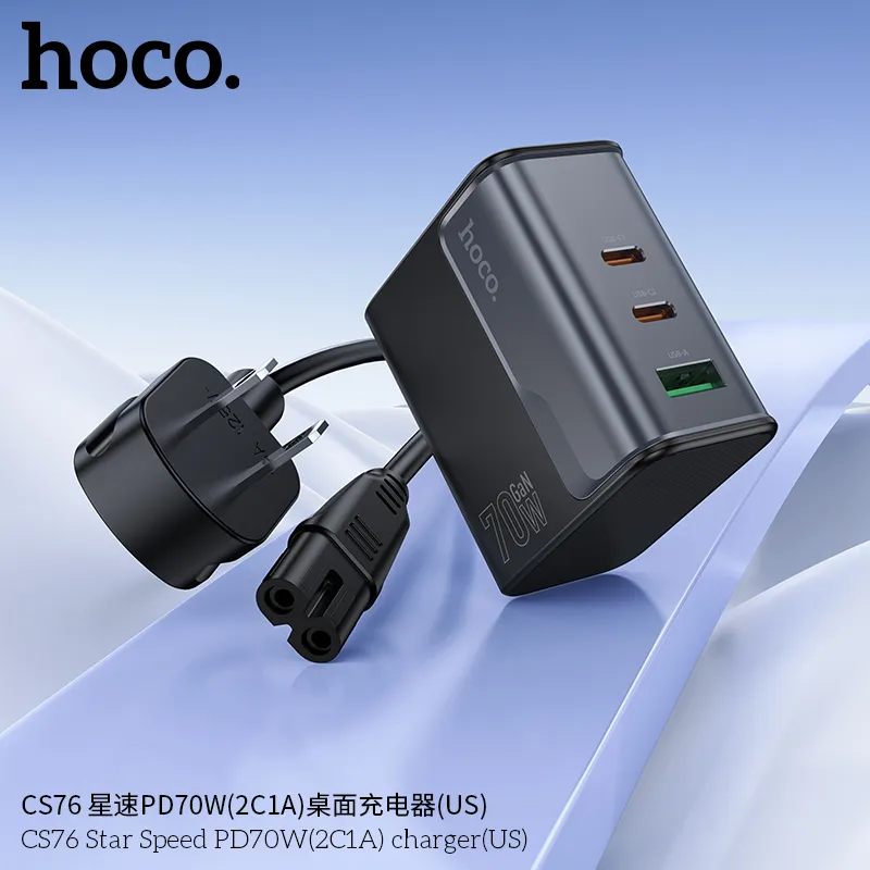 Đóng gói củ sạc PD70W Hoco CS76 Star Speed hộp cứng chuẩn, bảo vệ an toàn khi vận chuyển