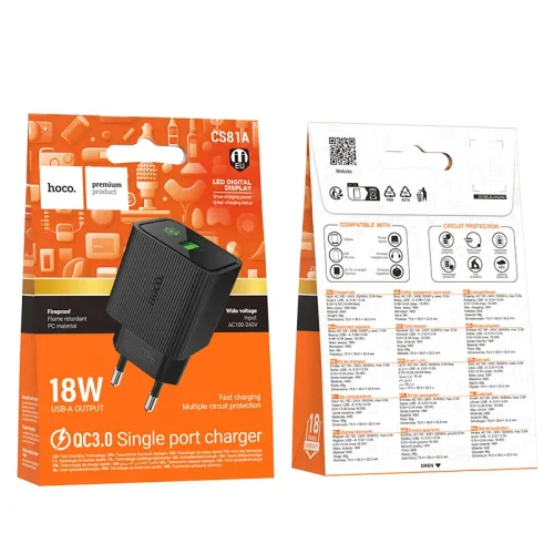 Củ Sạc QC3.0 Hoco CS81A Excellent với màn hình kỹ thuật số (EU)