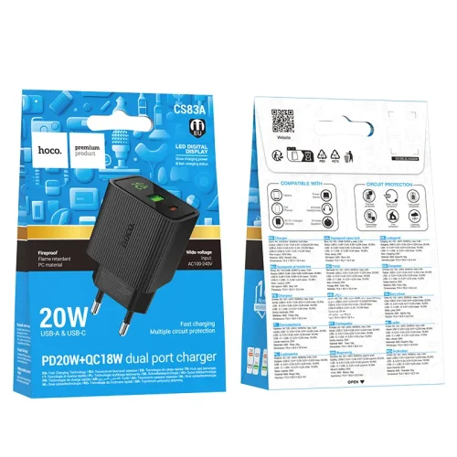 Củ Sạc PD20W+QC3.0 Hoco CS83A Excellent với màn hình kỹ thuật số (EU)