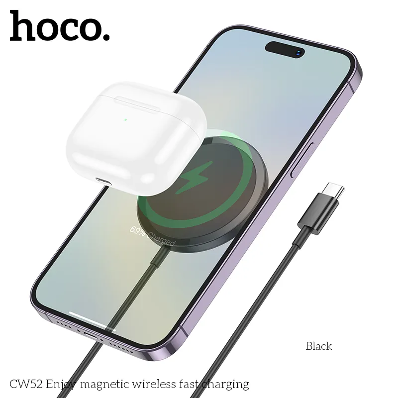 Thiết kế gọn nhẹ, màu sắc sang trọng của Sạc Không Dây Hoco CW52 Enjoy