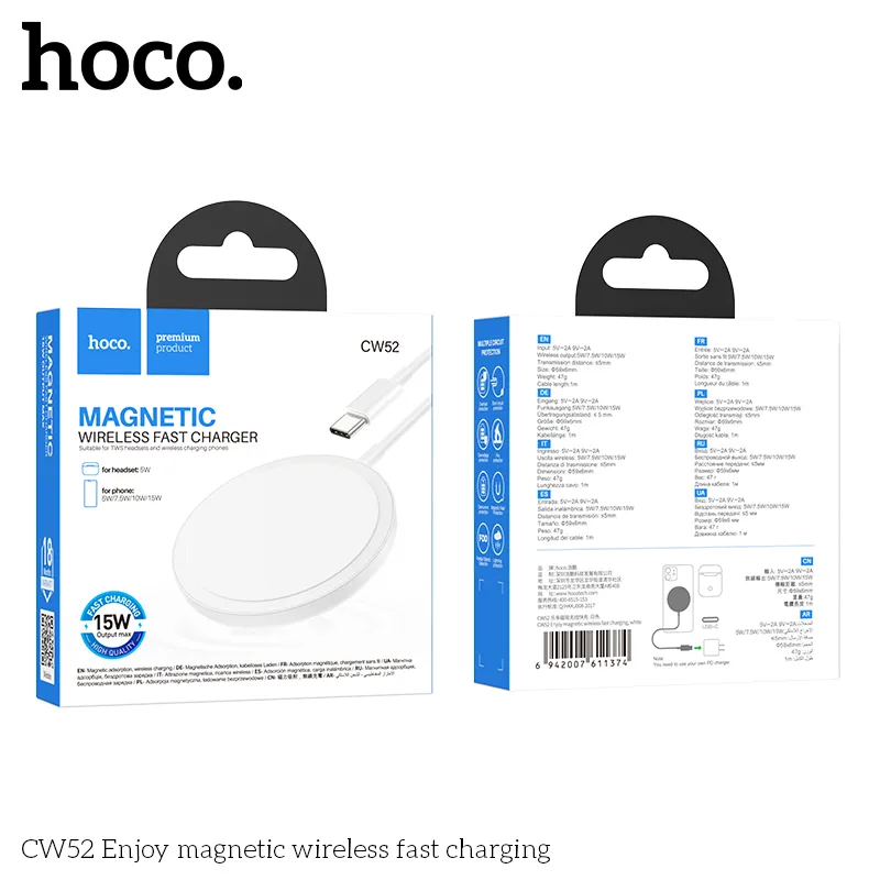 Tính năng chi tiết sạc không dây 15W, hỗ trợ Magsafe iPhone Hoco CW52 Enjoy