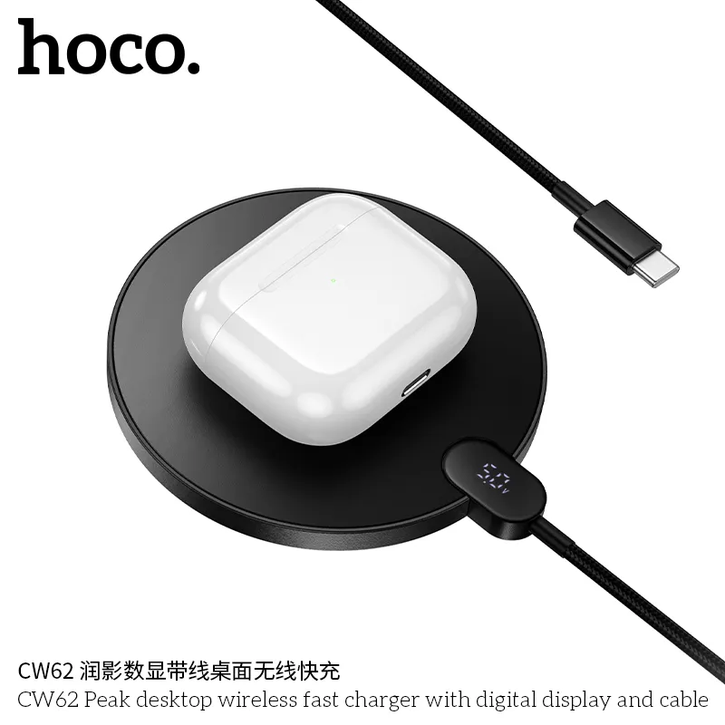 Sạc Không Dây Hoco CW62 Peak với màn hình kỹ thuật số hiển thị điện áp