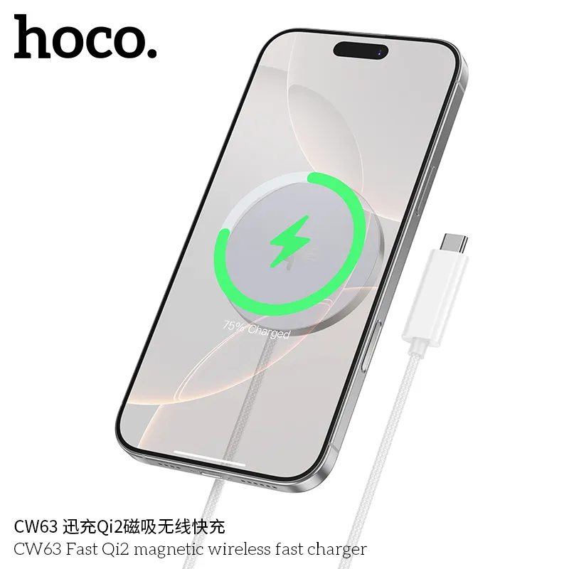 Sạc Không Dây Hoco CW63 Fast Qi2 thiết kế nhỏ gọn tiện lợi dễ sử dụng