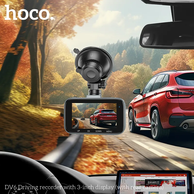 Camera hành trình Hoco DV6 màn hình 3 inch với thiết kế nhỏ gọn dễ lắp đặt