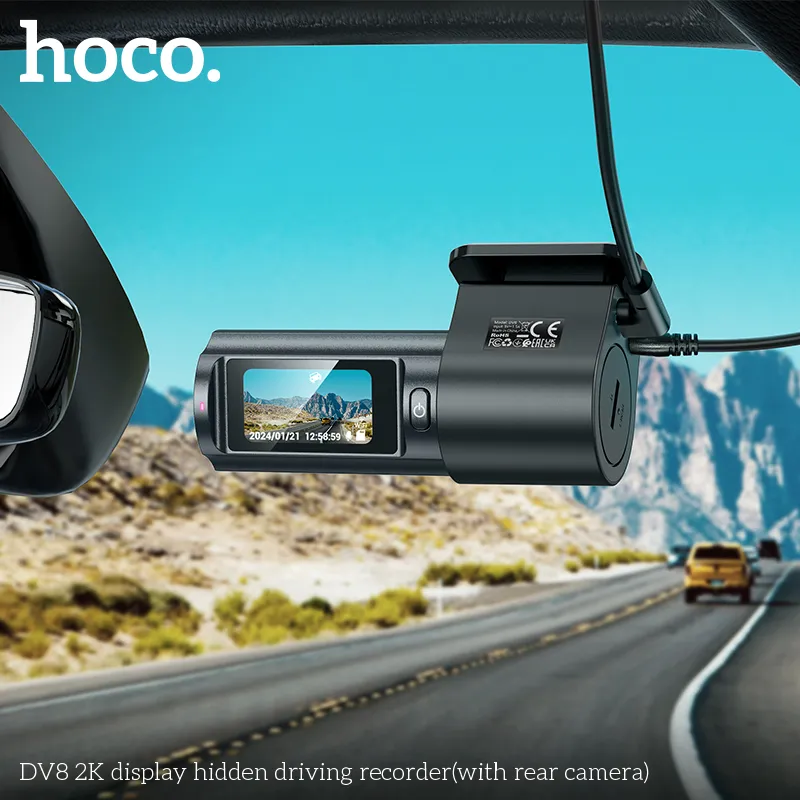 Camera Hành Trình 2K Giấu Kín Hoco DV8 với thiết kế nhỏ gọn và màn hình TFT 1.47 inch