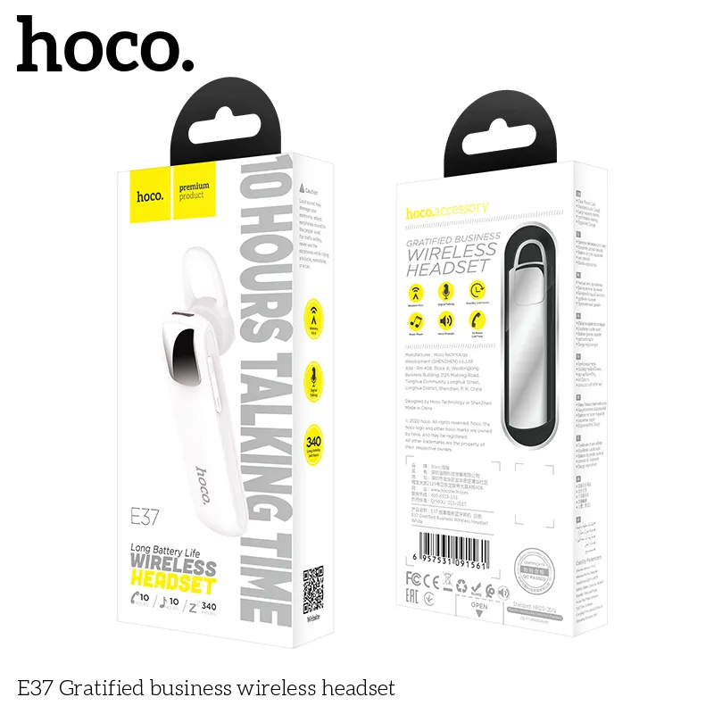 Tai nghe Bluetooth 1 tai Hoco E37 Gratified thiết kế nhỏ gọn, chất liệu ABS bền bỉ