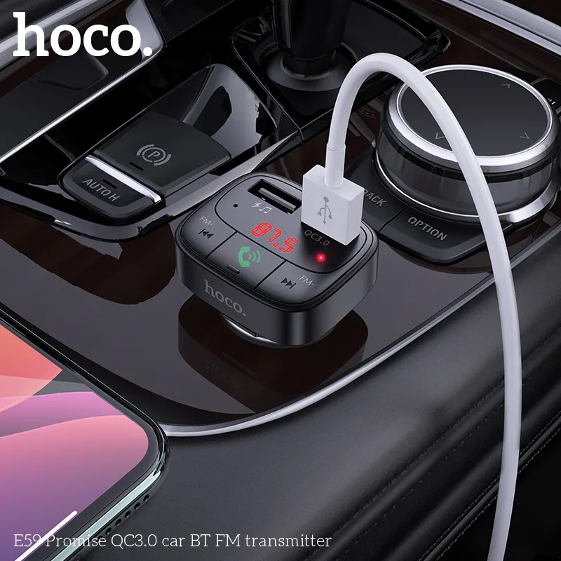 Tẩu Sạc Bluetooth Hoco E59 Promise QC3.0 FM Transmitter thiết kế nhỏ gọn tiện lợi cho ô tô