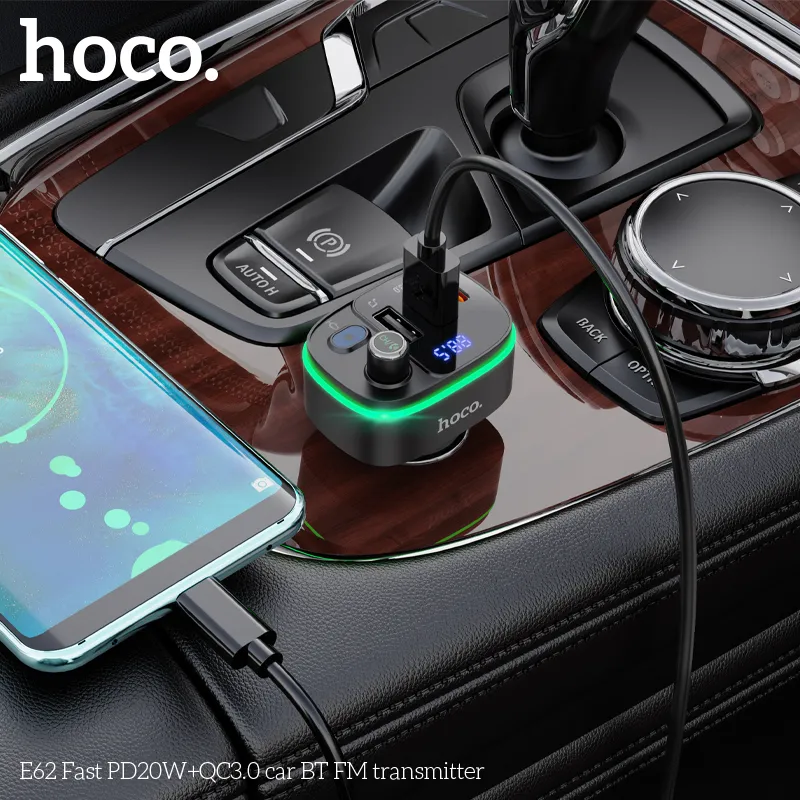 Tẩu Sạc Bluetooth Hoco E62 Fast PD20W+QC3.0 FM Transmitter thiết kế hiện đại tiện lợi