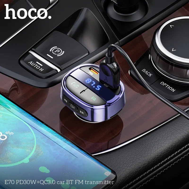 Tẩu Sạc Bluetooth Hoco E70 PD30W+QC3.0 FM Transmitter với thiết kế hiện đại và đa chức năng