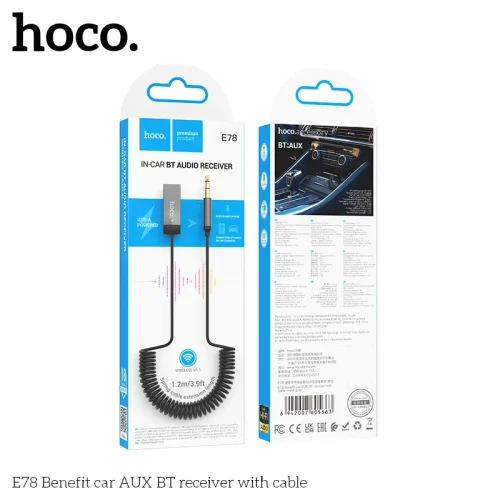 Tẩu Sạc Bluetooth Hoco E78 Benefit AUX Receiver kèm Cáp