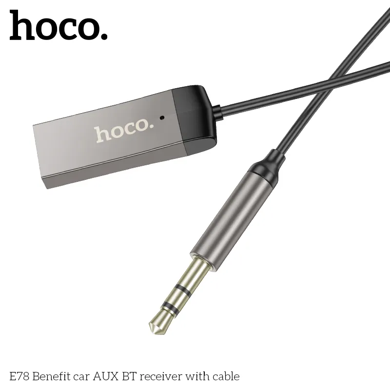Tẩu Sạc Bluetooth Hoco E78 Benefit AUX Receiver kèm Cáp với thiết kế hiện đại, tiện lợi cho ô tô